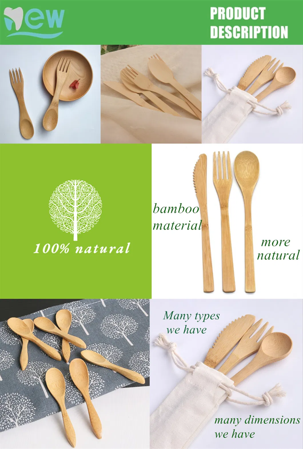 100% Natural New Type Adult Bamboo Utensils