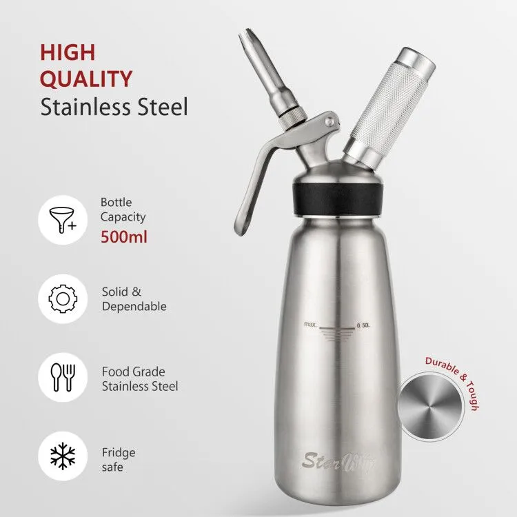 1000ml Cream Whipper with 4 Metal Nozzels 304 Stainless Steel Seamless Canister