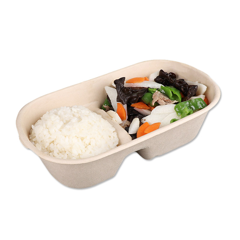 1000ml Disposable Paper Meal Box Salad Box Degradable Lunch Box Sushi Box Food Takeout Packaging Box 2 Compartments Lunch Box with Lid 1000ml, 9X5X3 Inch