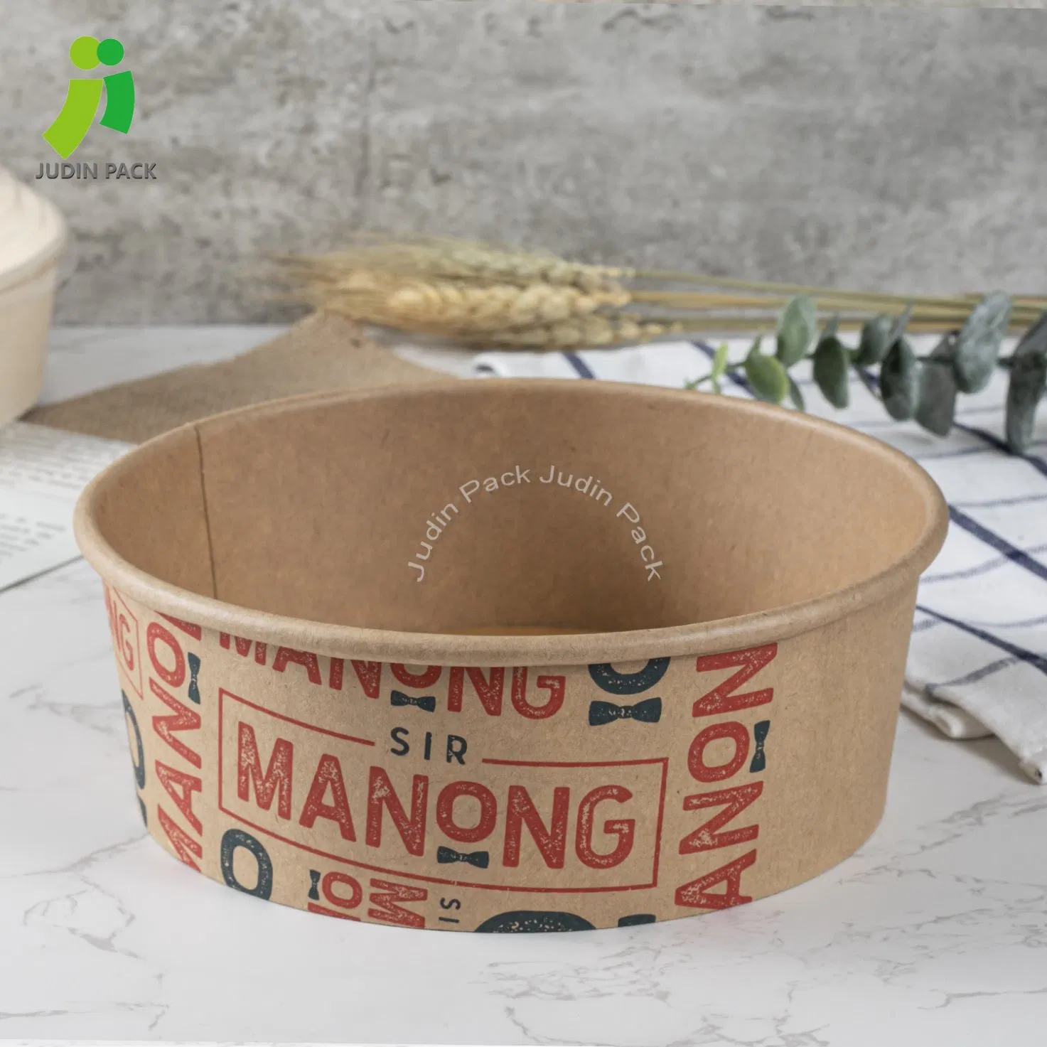 1100ml/ 1300ml Customized Logo Round Disposable Takeaway Carton Paper Bowl