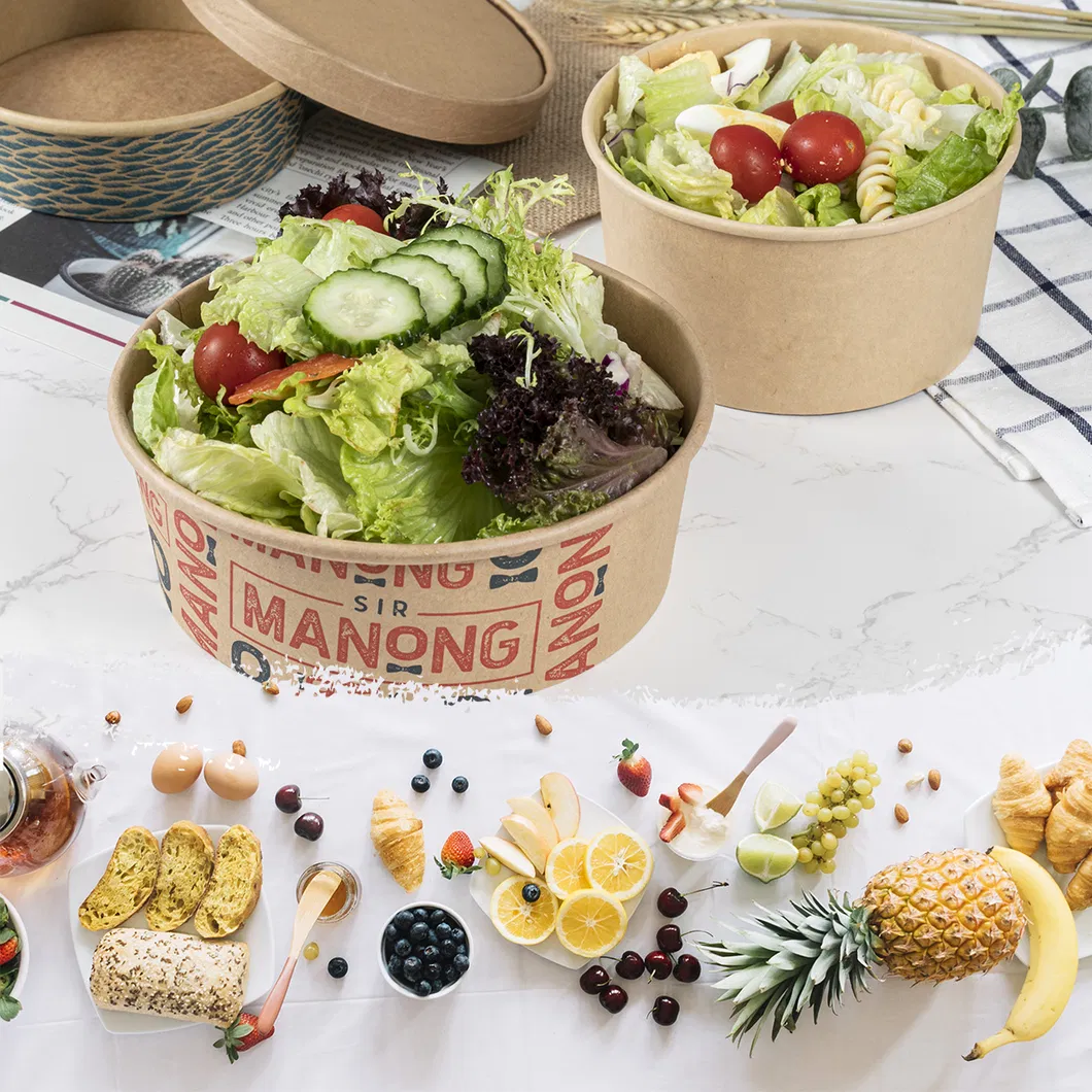 1100ml/1300ml Customized Logo Round Disposable Takeaway Carton Paper Bowl