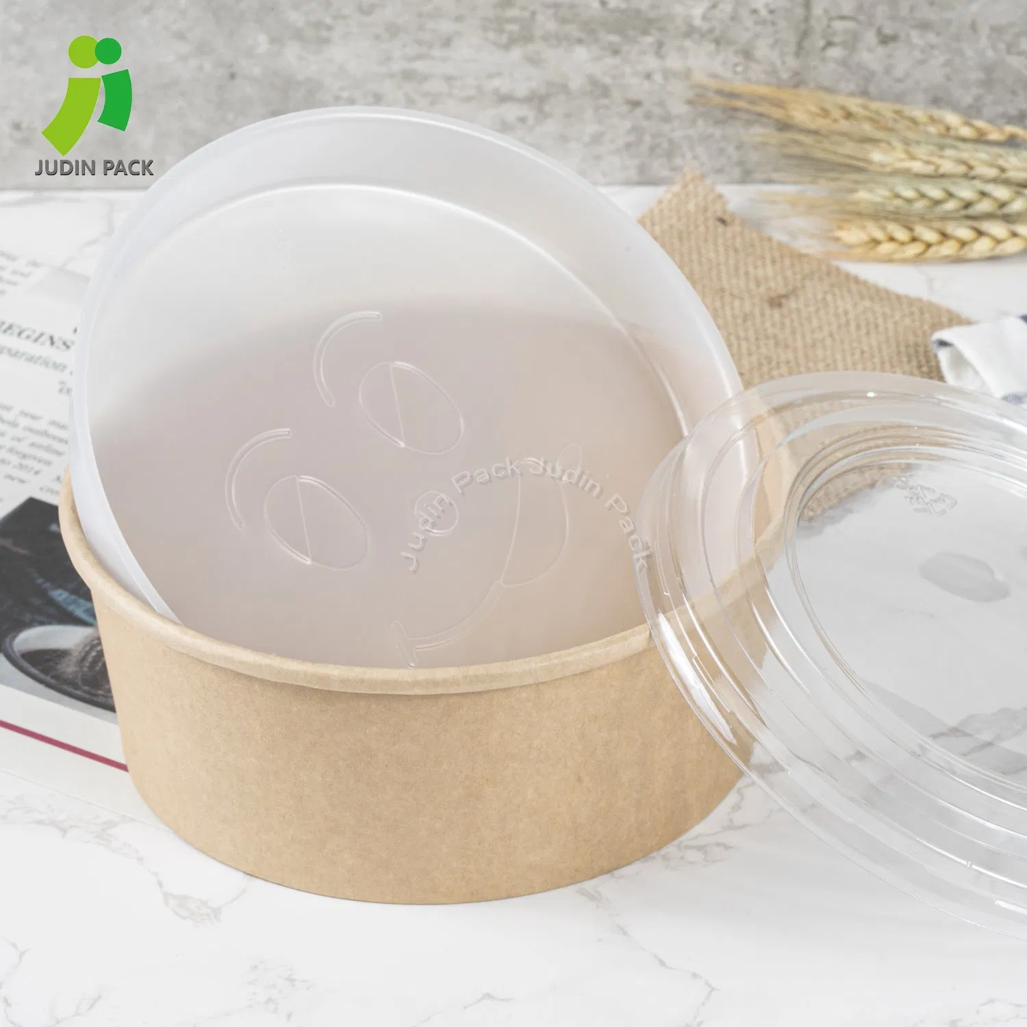 1100ml/ 1300ml Environmentally Friendly Biodegradable Kraft Paper Salad Bowl