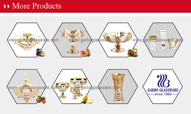 12inch Ion Plating Dda Golden Glass Fruit Bowl Gold Amber Color Plate