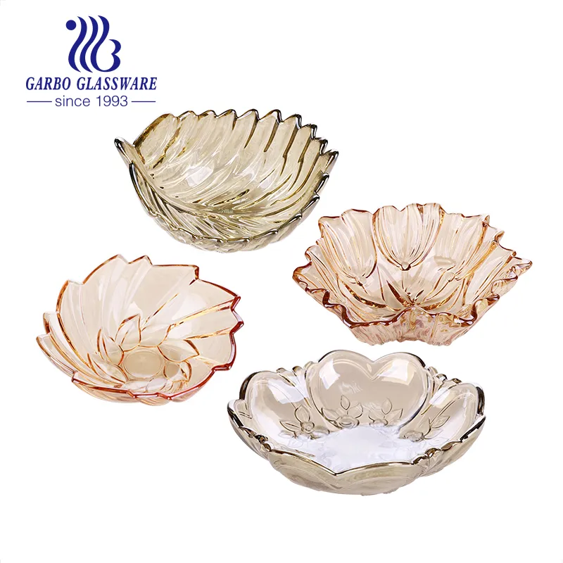 12inch Ion Plating Dda Golden Glass Fruit Bowl Gold Amber Color Plate
