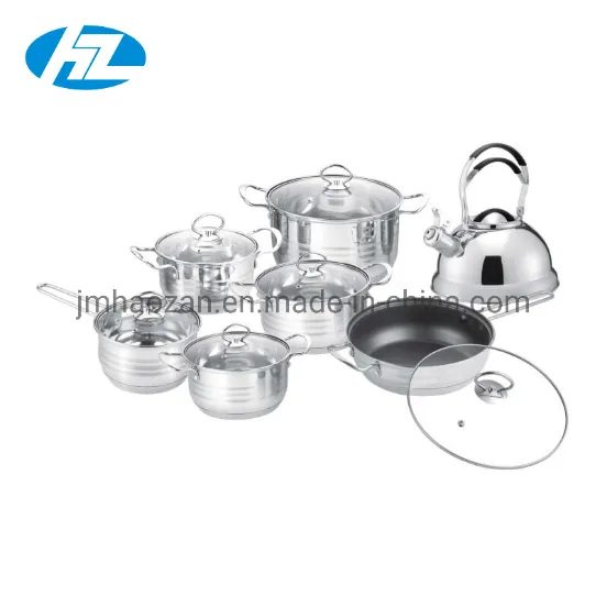 14PCS South America Ss Inox Cookware Set with 3.5L Whistling Kettle Silicone Handle Soft Touch