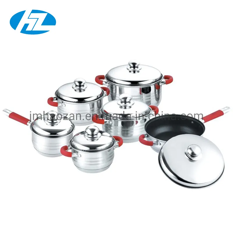 14PCS South America Ss Inox Cookware Set with 3.5L Whistling Kettle Silicone Handle Soft Touch