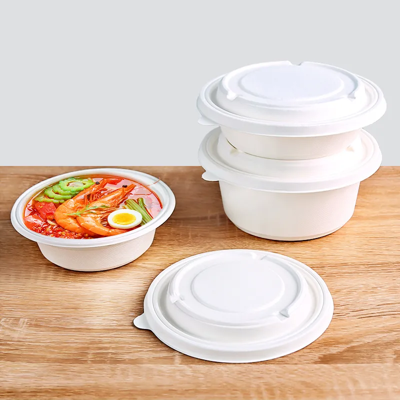 1500ml Biodegradable Bagasse Bowls with Lid for Soup Salad