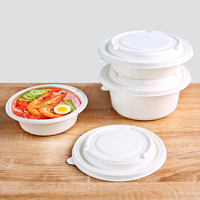 1500ml Biodegradable Bagasse Bowls with Lid for Soup Salad