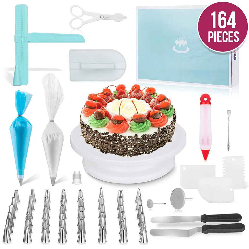 164PC Cake Decorating Tools Kitchen Supplies Banquets Pastry Tube Practical Multi Function Turntable Cake Turntable Set Baking Decoration Tool Set