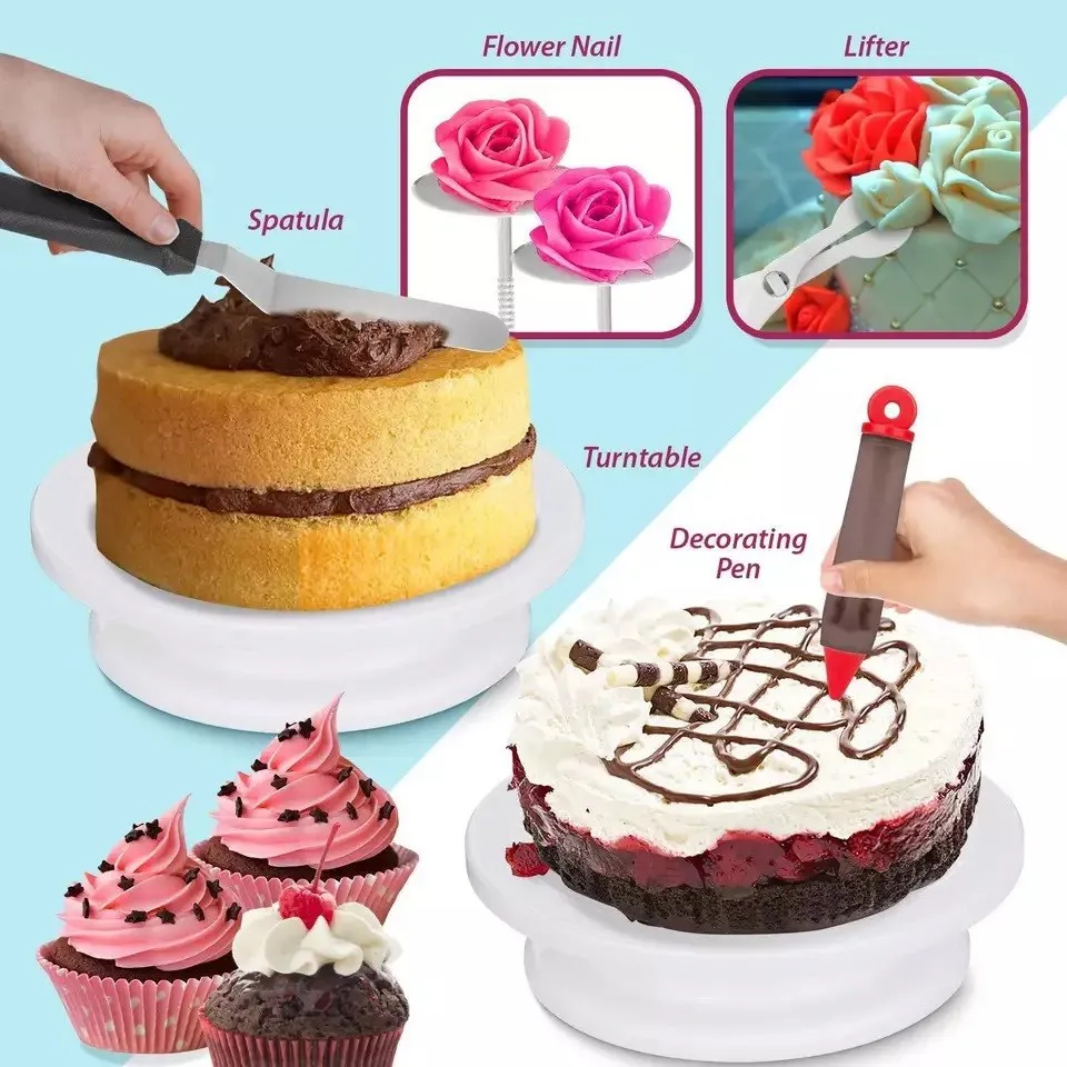 164PC Cake Decorating Tools Kitchen Supplies Banquets Pastry Tube Practical Multi Function Turntable Cake Turntable Set Baking Decoration Tool Set