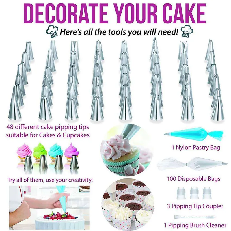 164PC Cake Decorating Tools Kitchen Supplies Banquets Pastry Tube Practical Multi Function Turntable Cake Turntable Set Baking Decoration Tool Set