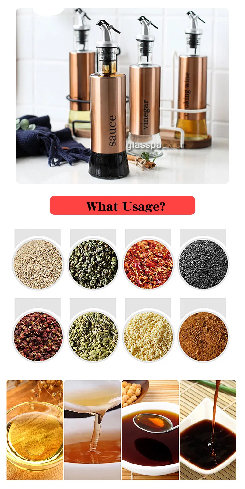170ml Spice Bottle with Clear Durable 304 S/S Grinder Top for Kitchen Spice Use