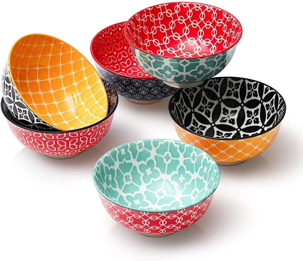 20 Ounce Multicolor Ceramic Soup Bowls with Handles, Ceramic Serving Bowl Set for Soup, Cereal and Stew, Set of 4