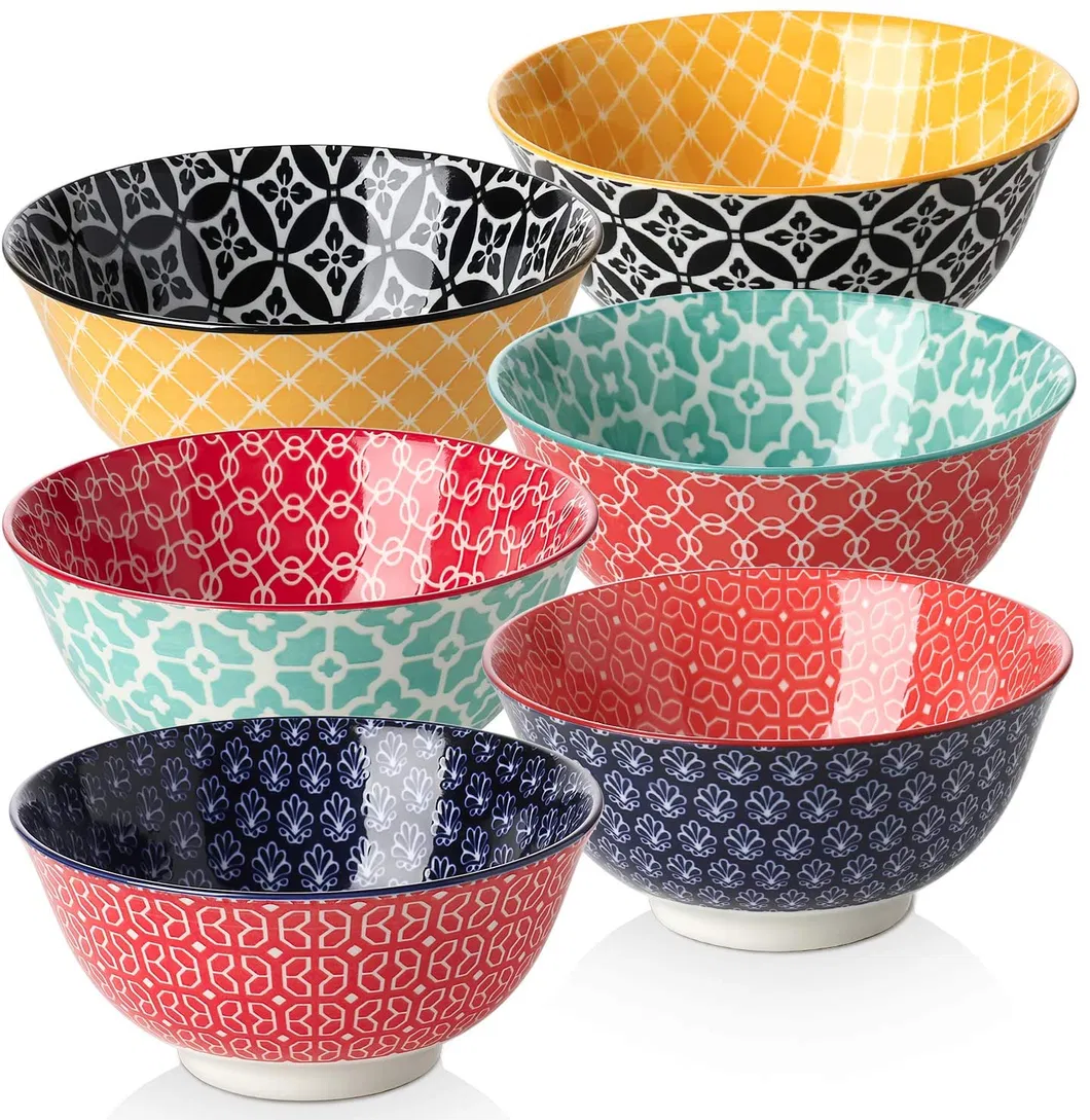 20 Ounce Multicolor Ceramic Soup Bowls with Handles, Ceramic Serving Bowl Set for Soup, Cereal and Stew, Set of 4
