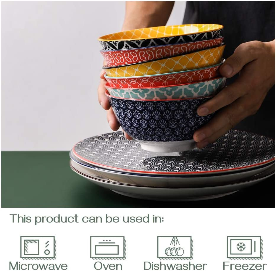 20 Ounce Multicolor Ceramic Soup Bowls with Handles, Ceramic Serving Bowl Set for Soup, Cereal and Stew , Set of 4