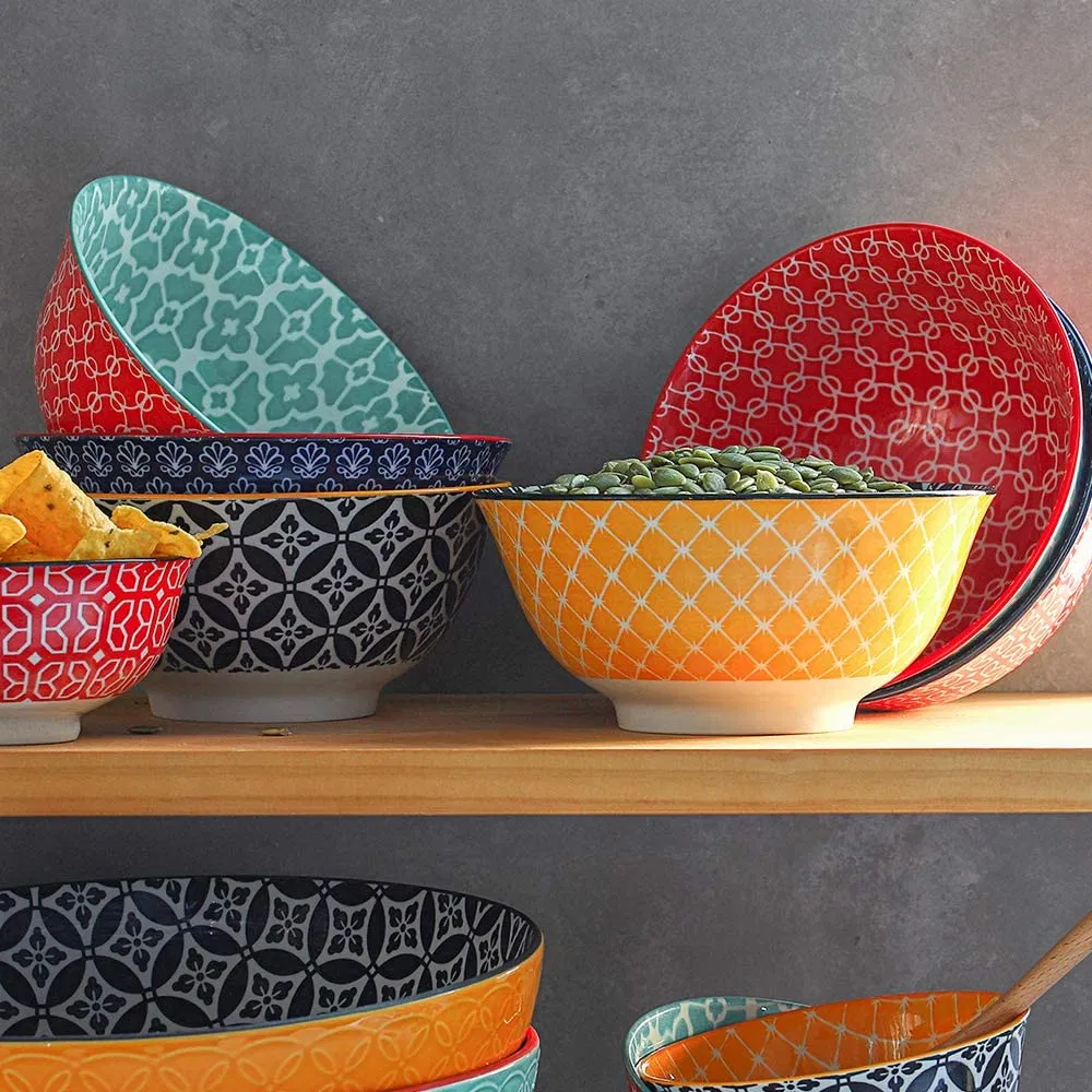 20 Ounce Multicolor Ceramic Soup Bowls with Handles, Ceramic Serving Bowl Set for Soup, Cereal and Stew, Set of 4