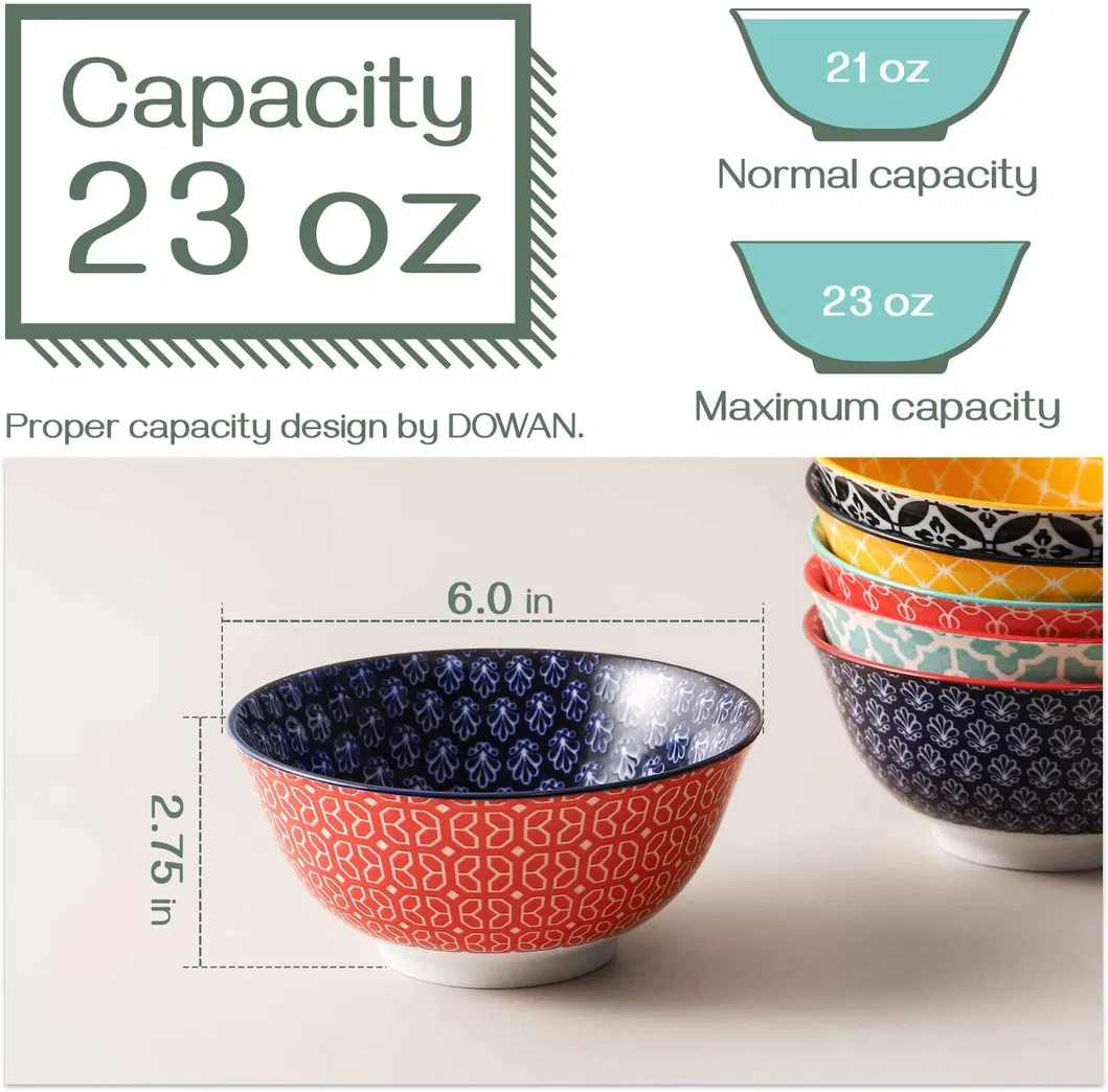 20 Ounce Multicolor Ceramic Soup Bowls with Handles, Ceramic Serving Bowl Set for Soup, Cereal and Stew, Set of 4