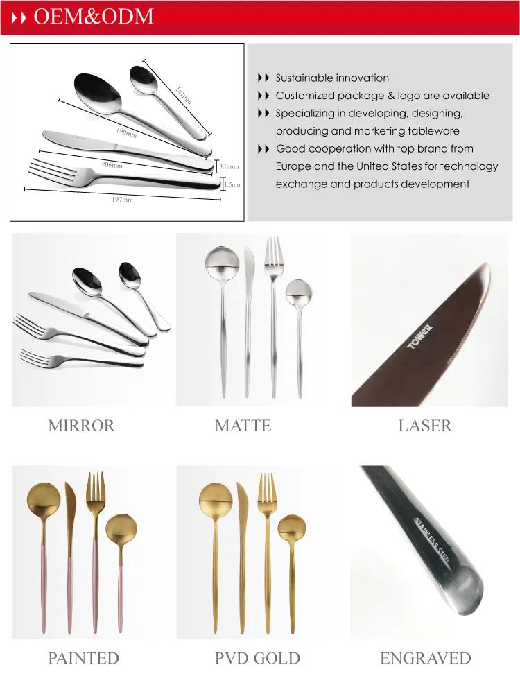 201 Stainless Steel Cutlery Set Silver Color Metal Flatware Dinner Set