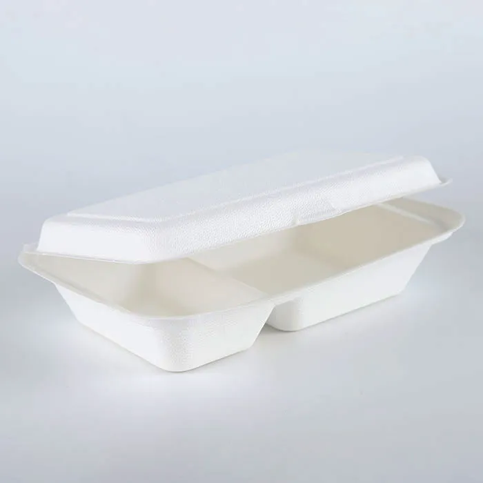 2020 Renewable Natural Fiber Sugar Cane Burger Snack Dinner 2 Containers Food Packaging Clam Shell