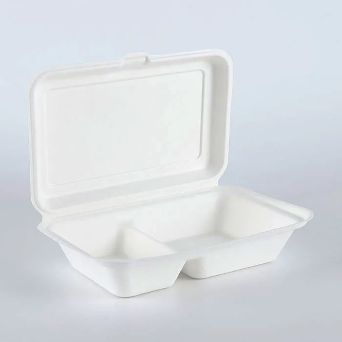 2020 Renewable Natural Fiber Sugar Cane Burger Snack Dinner 2 Containers Food Packaging Clam Shell