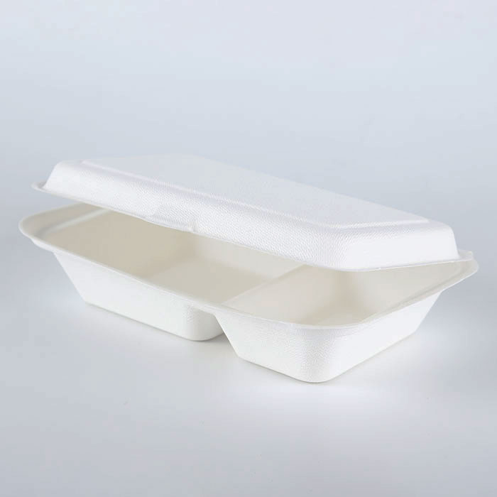 2021 Renewable Natural Fiber Sugar Cane Burger Snack Dinner 2 Containers Food Packaging Clam Shell