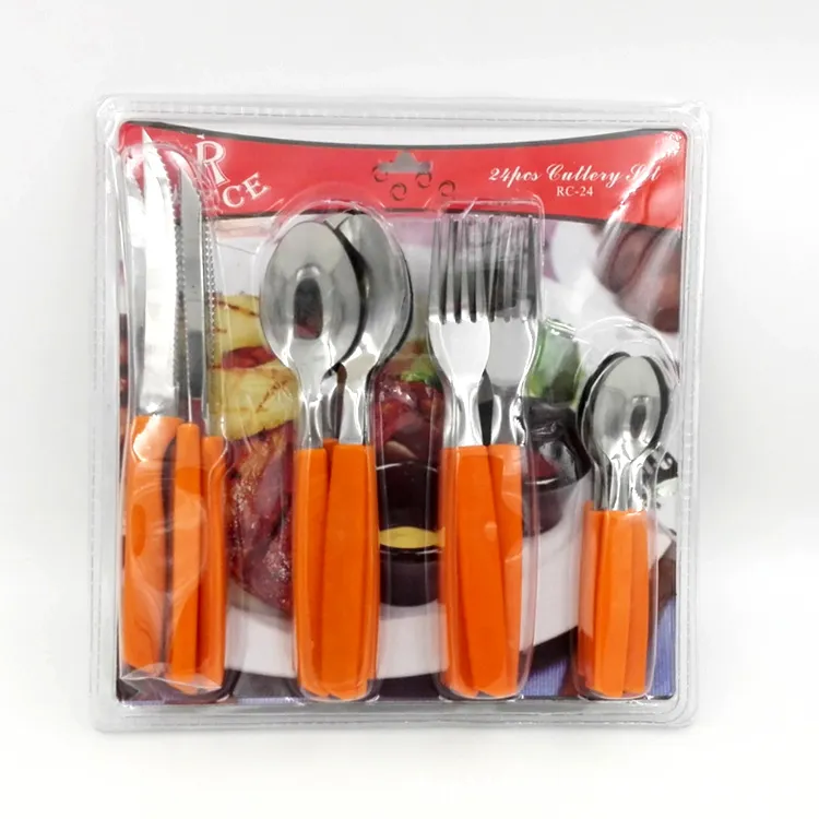 24 Pieces 18/0 Stainless Steel Cutlery with Printing Chinese Pattern PS Handle