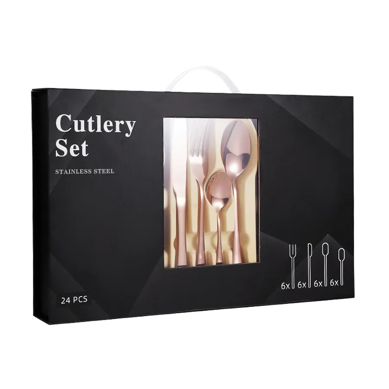 24PCS Senior Mirror Polish Stainless Steel Cutlery Set Ith Gift Box