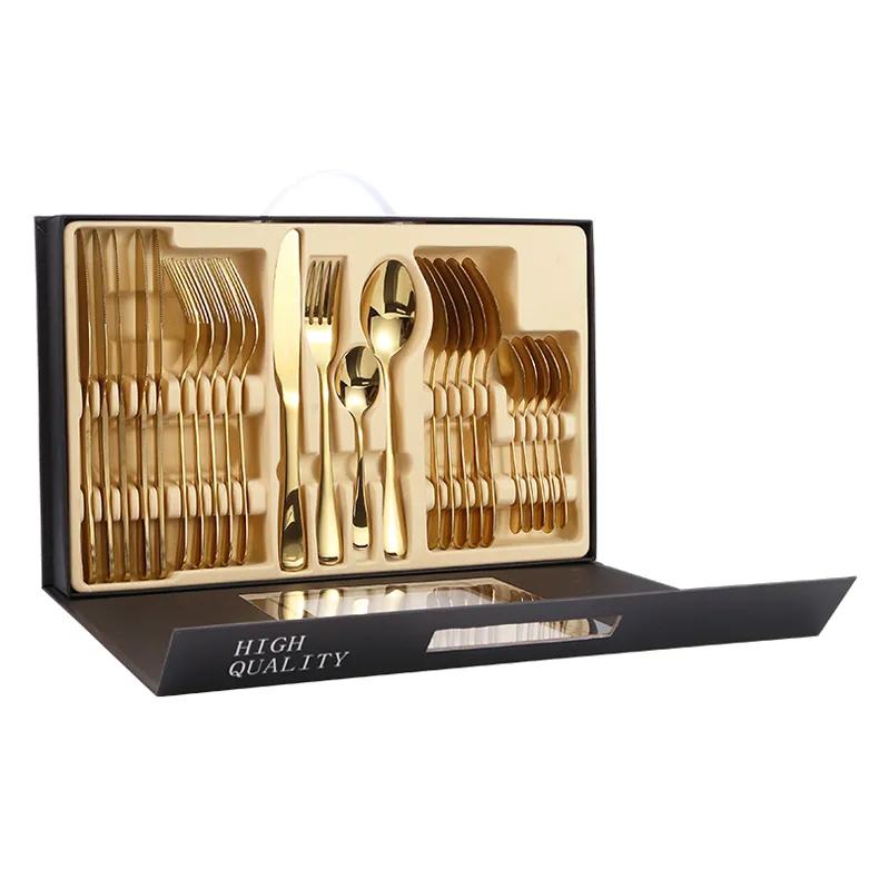 24PCS Senior Mirror Polish Stainless Steel Cutlery Set Ith Gift Box