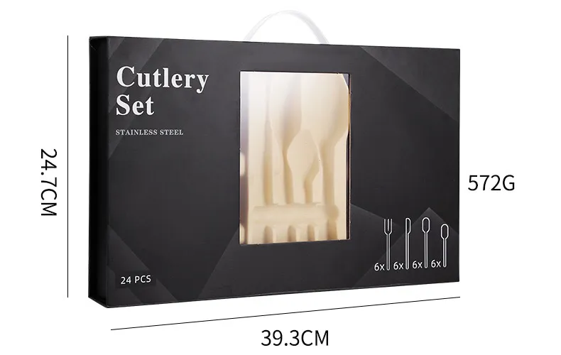 24PCS Senior Mirror Polish Stainless Steel Cutlery Set Ith Gift Box