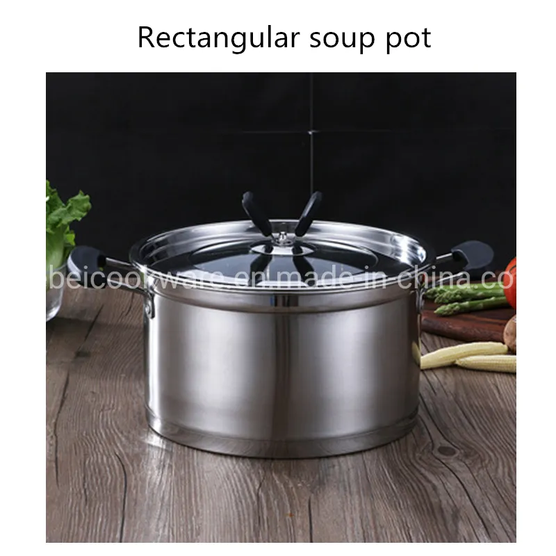 304 Stainless Steel Reinforced Double Ear Right Angle Soup Pot Cookware