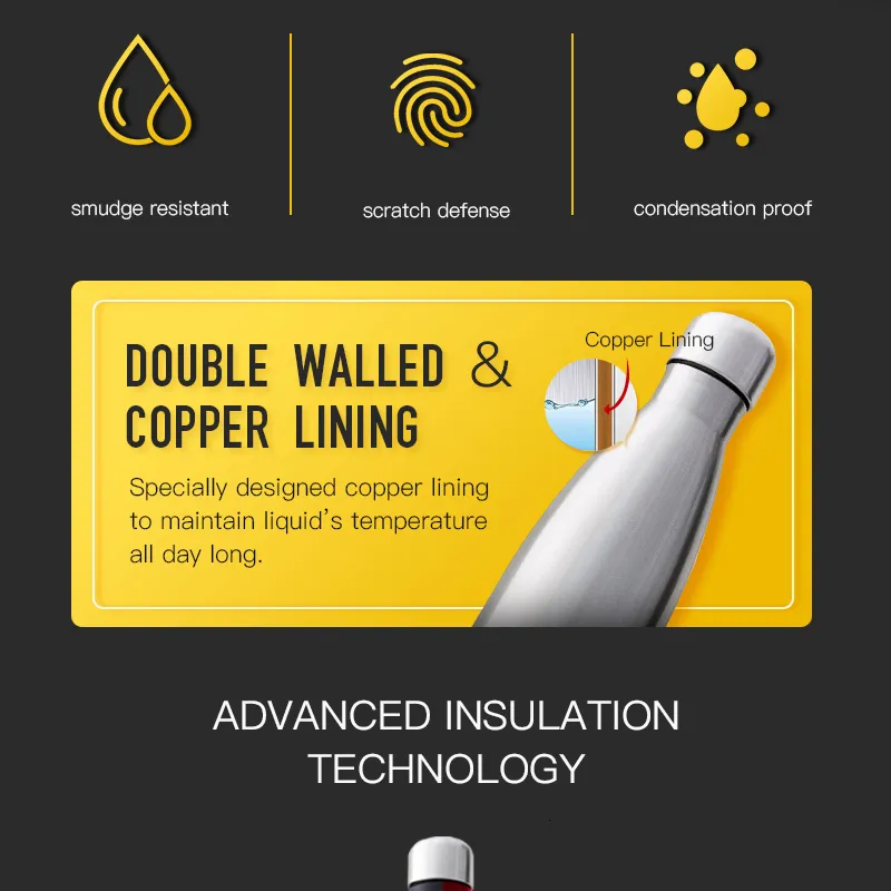 350/500/750/1000ml Double-Wall Insulated Vacuum Flask Stainless Steel Water Bottle BPA Free Thermos for Sport Water Bottles