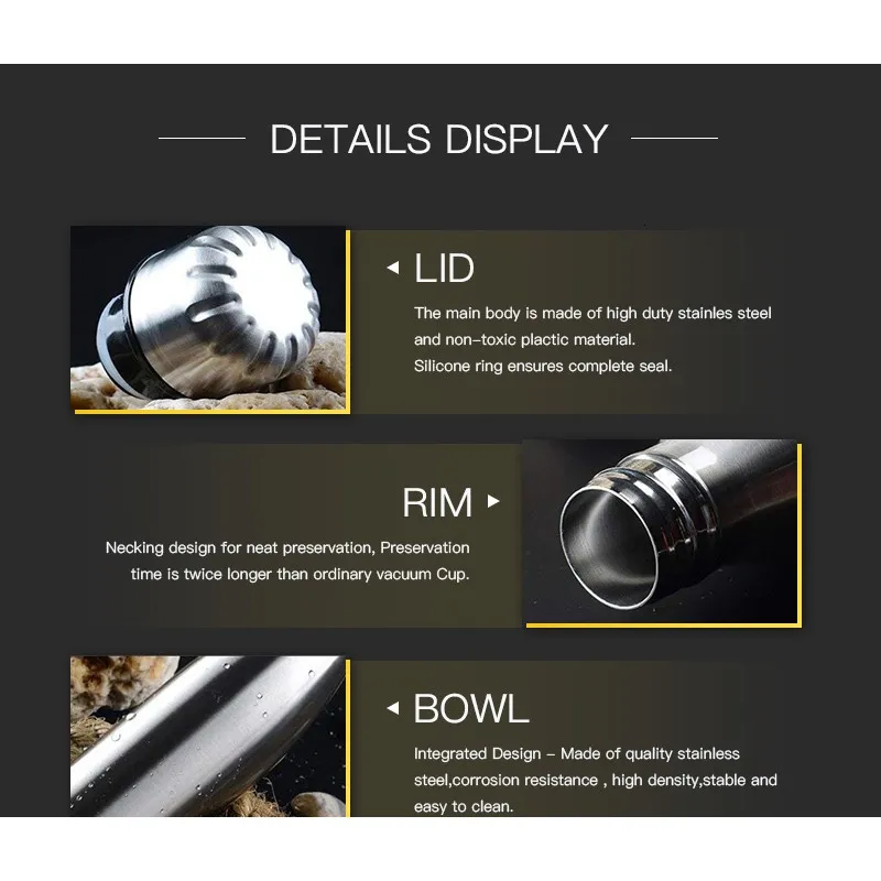 350/500/750/1000ml Double-Wall Insulated Vacuum Flask Stainless Steel Water Bottle BPA Free Thermos for Sport Water Bottles