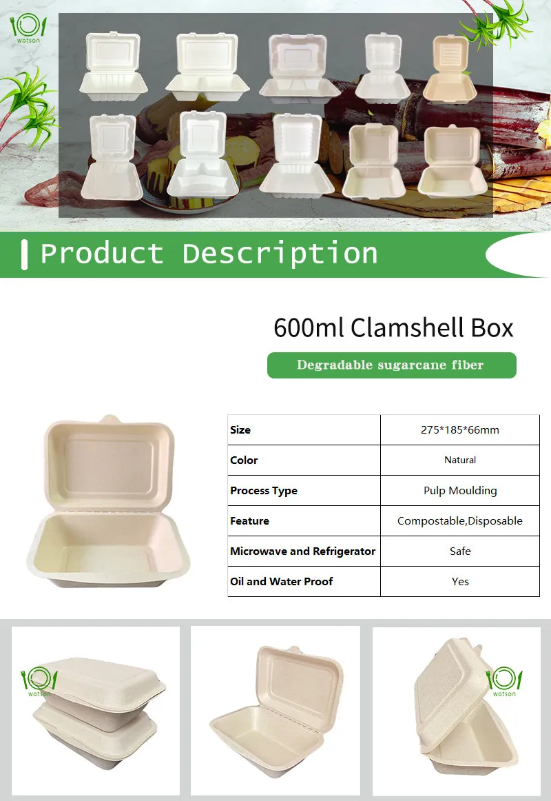 600ml Disposable Container Takeaway Food Box Degradable Tableware Rigid Paper Snack Container