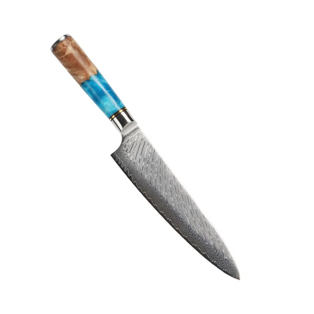 8 Inch Chef Knife with Blue Resin Wood Handle