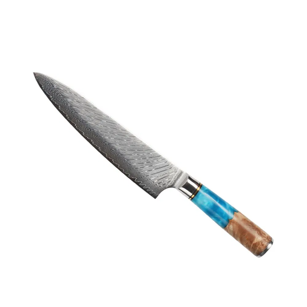 8 Inch Chef Knife with Blue Resin Wood Handle