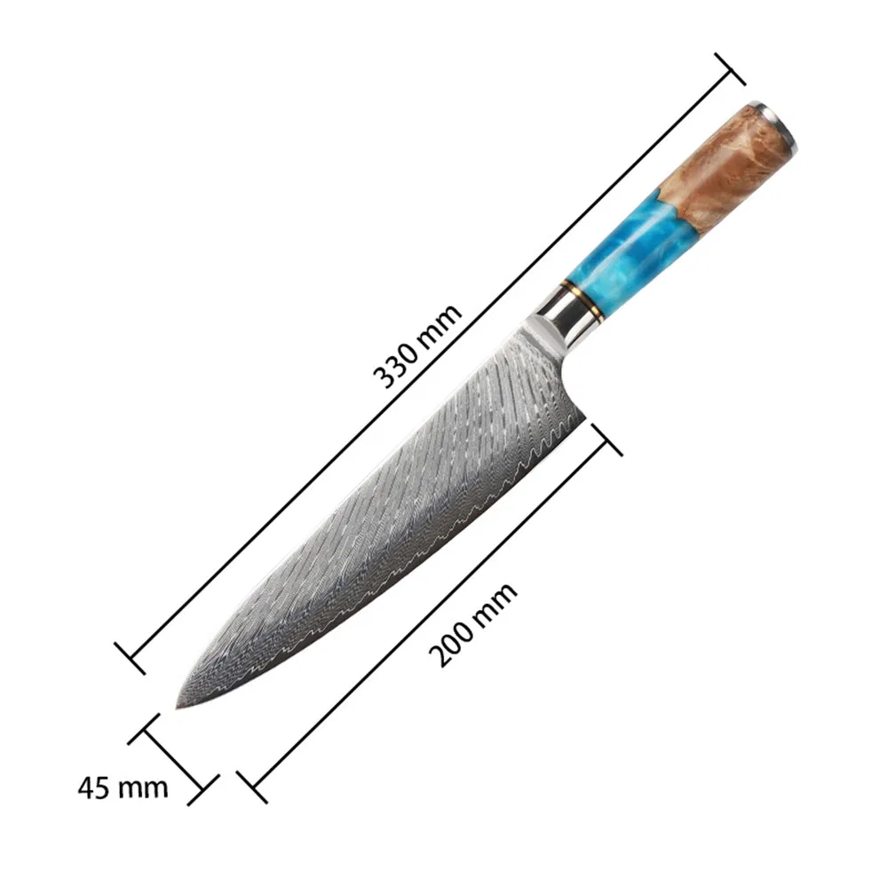 8 Inch Chef Knife with Blue Resin Wood Handle