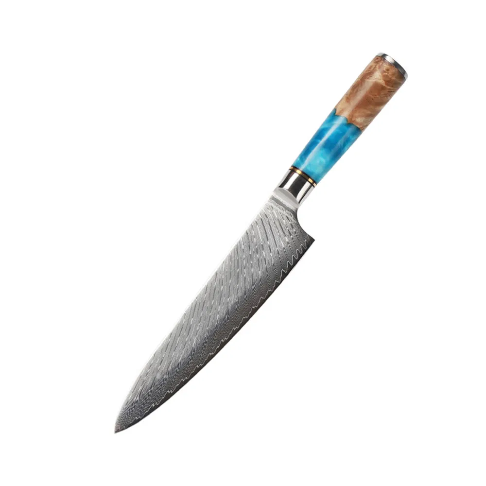 8 Inch Chef Knife with Blue Resin Wood Handle