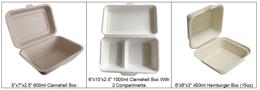 850ml Single Partition Takeout Food Box with Lid, Bagasse Food Container, Disposable Biodegradable Food Box