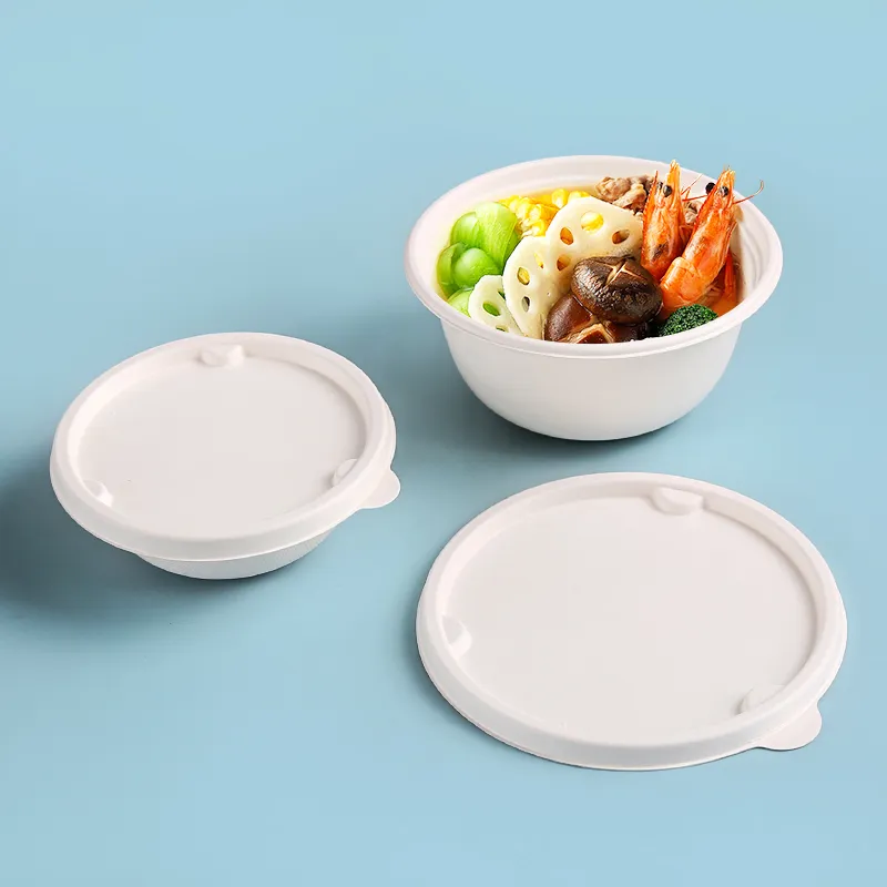 850ml White Color Bagasse Salad Bowl with Lid for Take Away