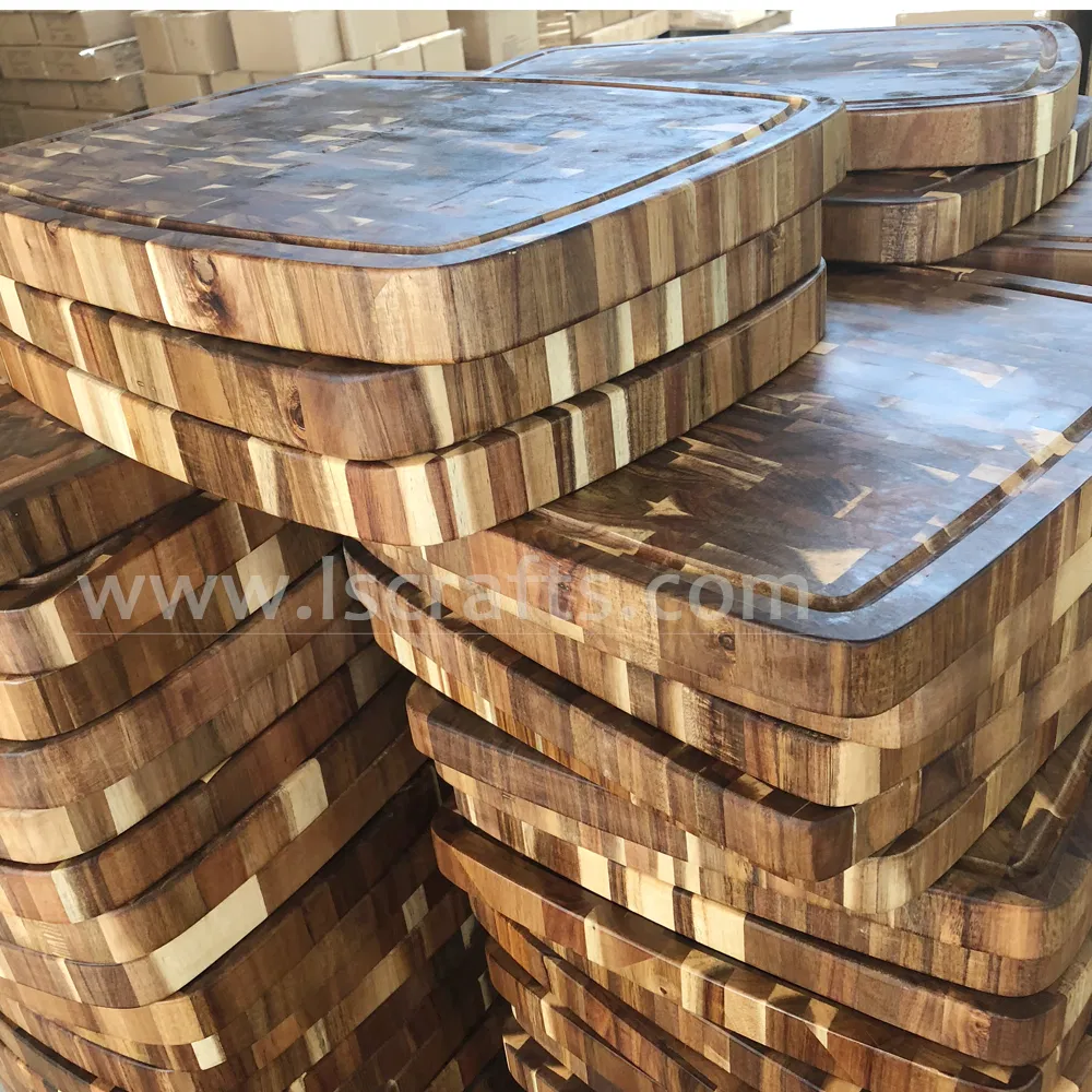 Acacia Wooden End Grain Cutting Board Butcher Block with Groove