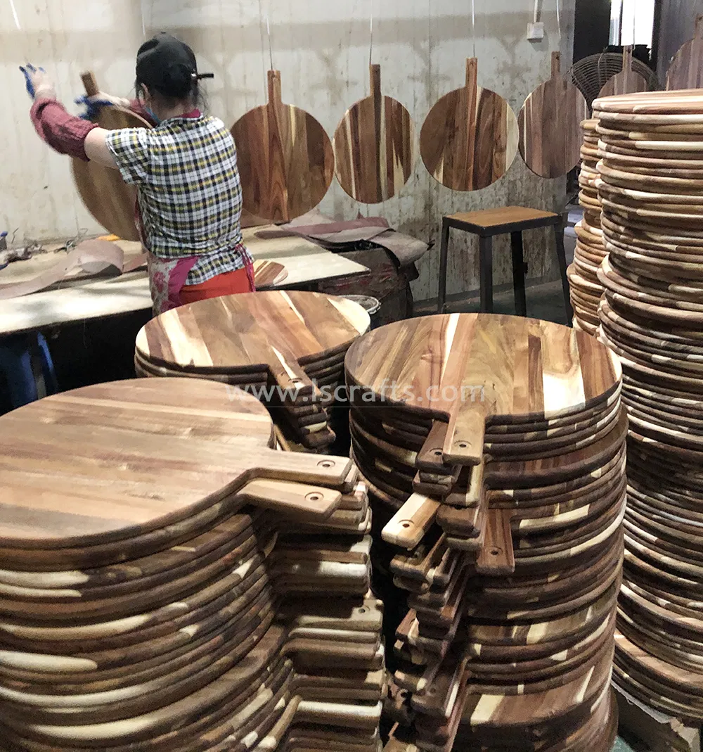 Acacia Wooden Kichenware Large Round Paddle Chopping Block with Handle