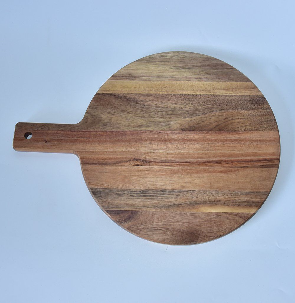 Acacia Wooden Kichenware Large Round Paddle Chopping Block with Handle