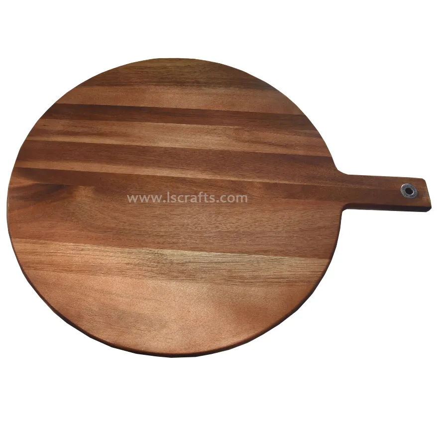 Acacia Wooden Kichenware Large Round Paddle Chopping Block with Handle