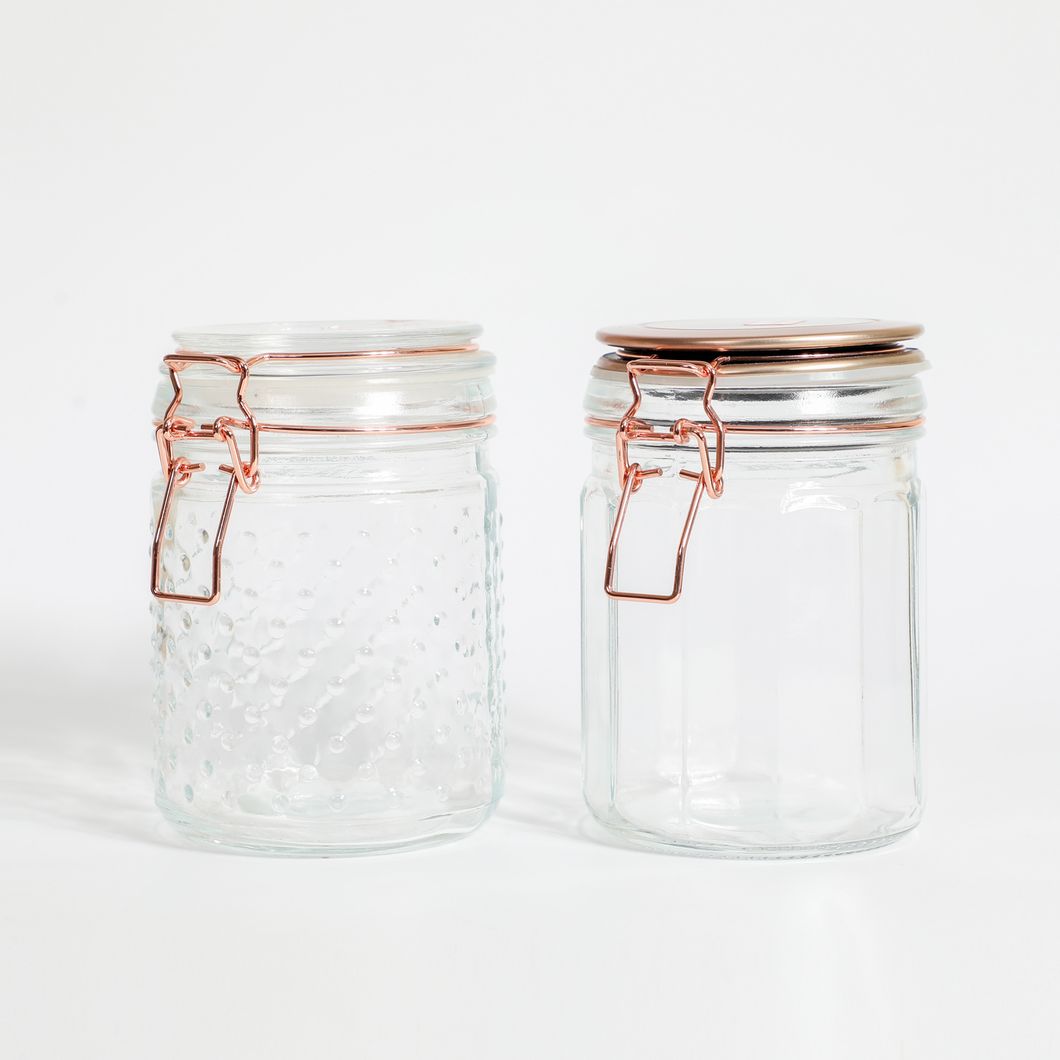 Airtight Glass Canister Set Food Storage Jar Square - Storage Container with Clear Preserving Seal Wire Clip Fastening for Kitchen Canning