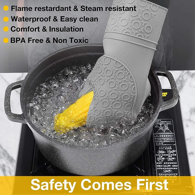 Baking Kitchen Cooking BBQ Grilling Heat Resistant Microwave Silicone Oven Gloves Mitt