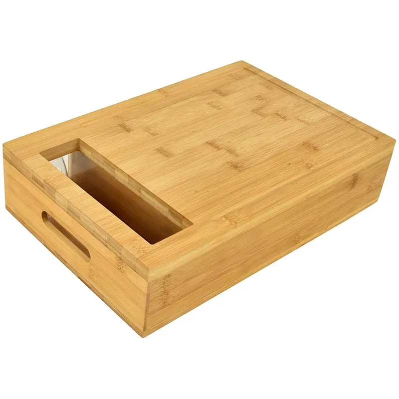 Bamboo Cutting Board Multi-Functional Chopping Board Comes with 4 Slicers and 4 Drawers with Trays and Lids