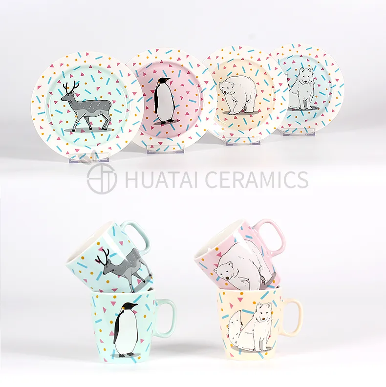 Best Selling New Products Cartoon Animal Pattern Children Ceramic Dinnerware Set