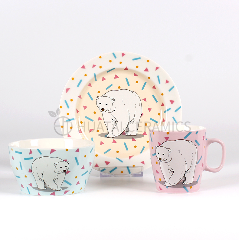 Best Selling New Products Cartoon Animal Pattern Children Ceramic Dinnerware Set