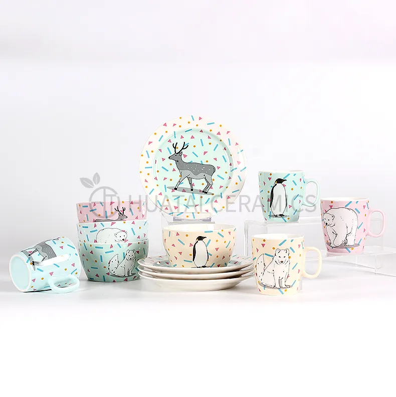 Best Selling New Products Cartoon Animal Pattern Children Ceramic Dinnerware Set