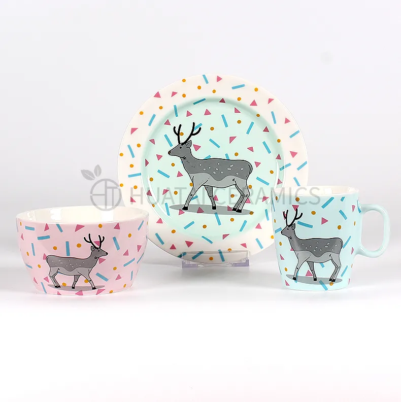 Best Selling New Products Cartoon Animal Pattern Children Ceramic Dinnerware Set